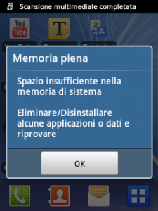 spazio di archiviazione disponibile insufficiente