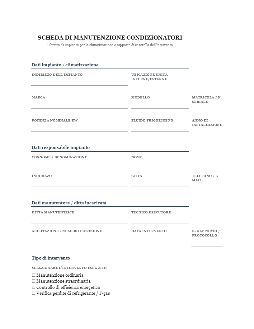 Scheda manutenzione condizionatori​