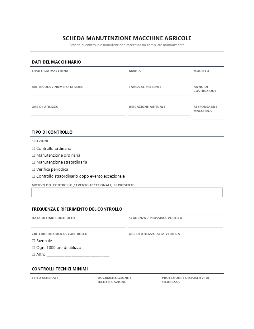 Scheda manutenzione macchine agricole Scheda manutenzione macchine agricole