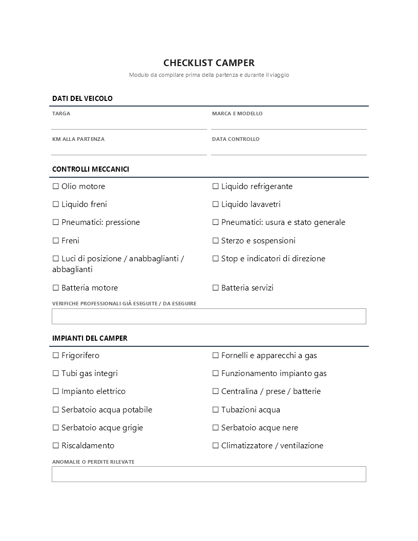 Checklist camper Checklist camper